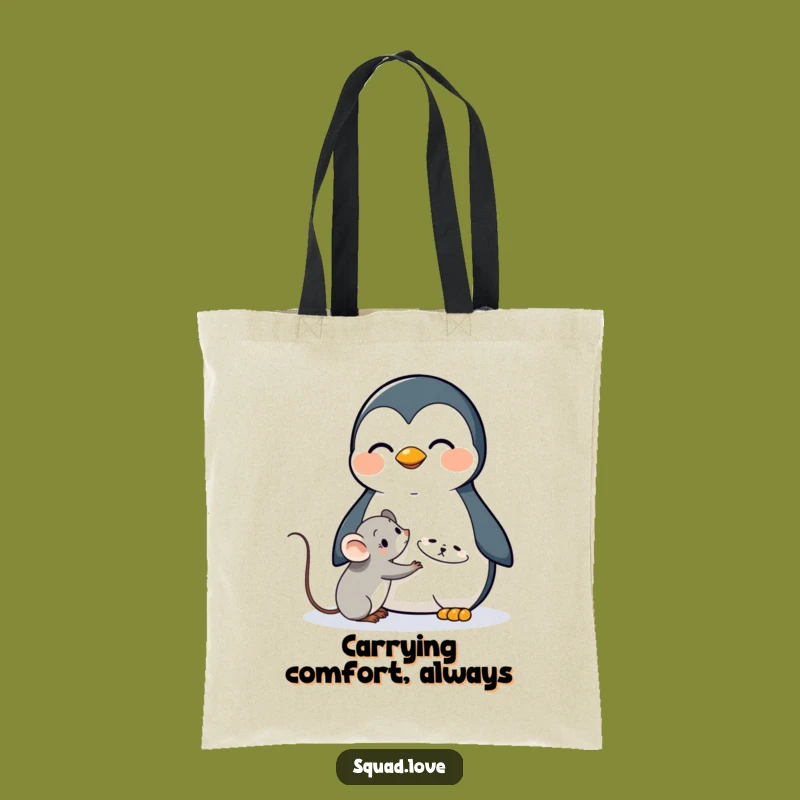 Funny Penguin Hug Tote Bag: Carry Comfort and Cute Smiles!