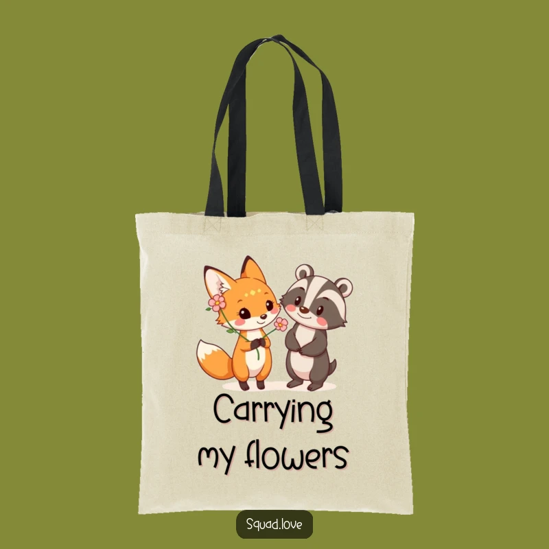 Funny Fox & Badger Flower Tote Bag - Charming Gift for Nature Enthusiasts