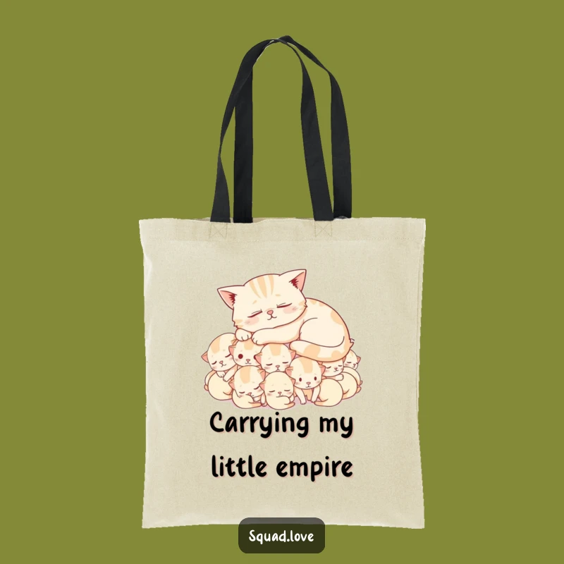 Funny Contented Cat Tote Bag - Adorable Kitten Pile Reusable Gift Bag