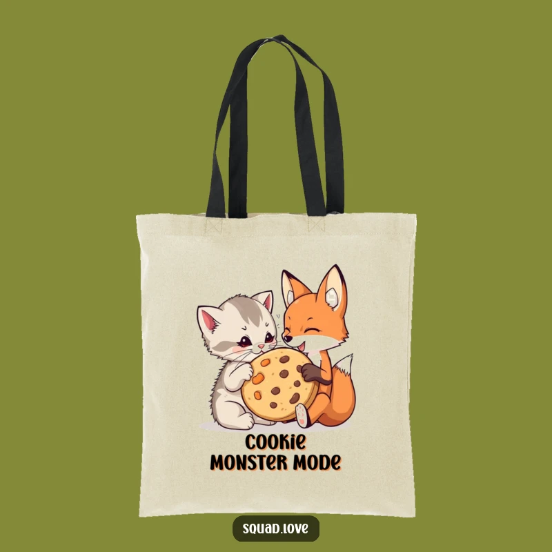 Funny Kitten & Fox Cookie Tote Bag: Playful Friends Share Treat, Stylish Funny Gift