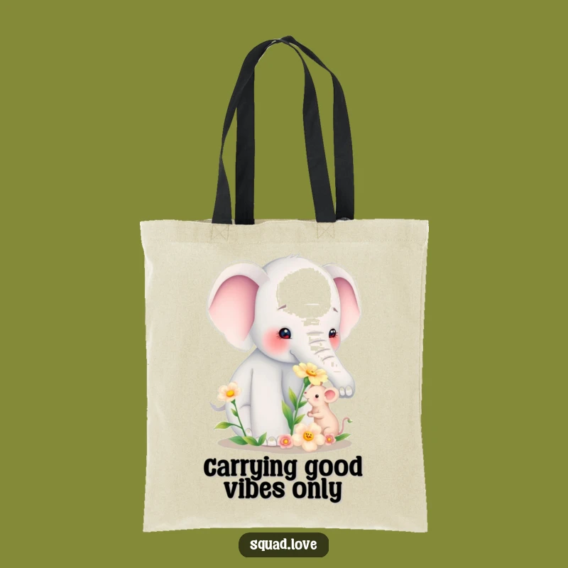 Funny Elephant Mouse Flower Tote Bag - Eco-Friendly Friendship Carryall