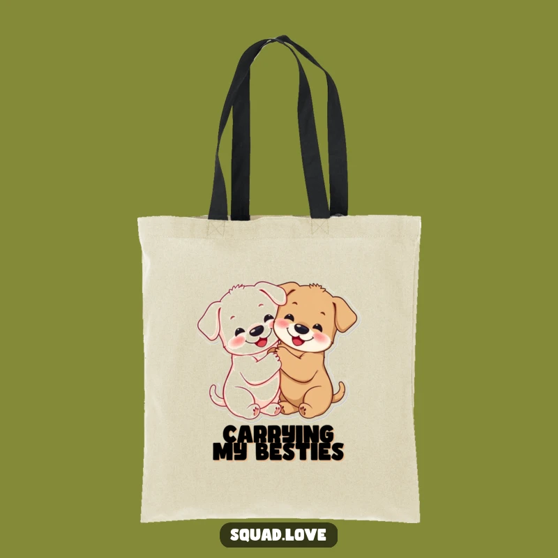 Funny Puppy Hug Tote Bag: Adorable Smiling Pups Embrace, Practical Funny Gift